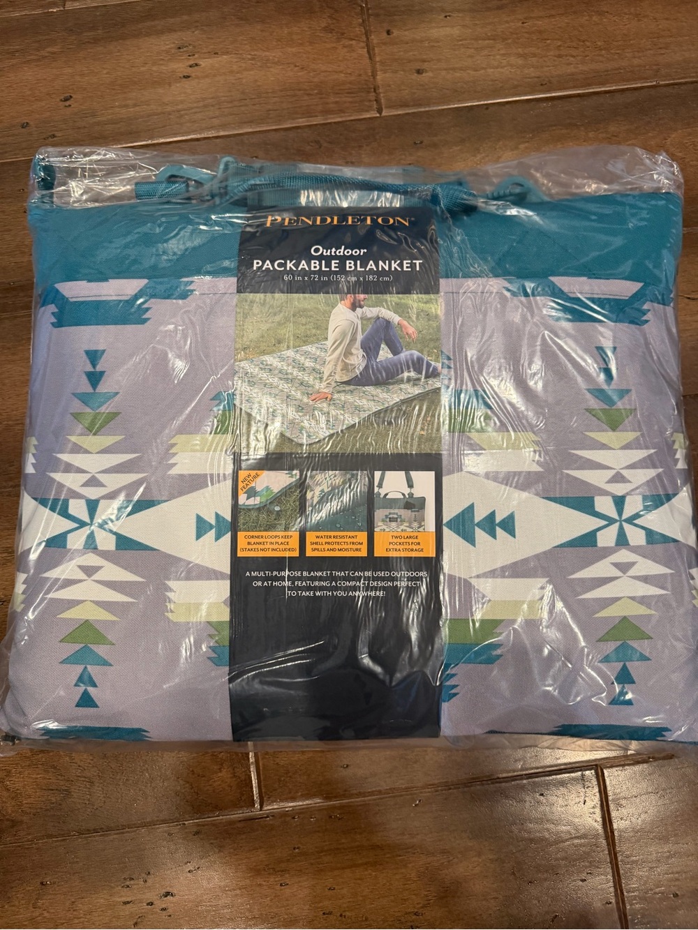 Pendleton Teal Geometric Outdoor Packable Blanket